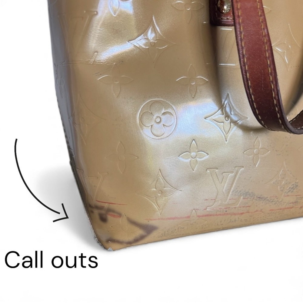 Louis Vuitton Gold Monogram Vernis Tote Vachetta Handles Patent Leather Vintage - Picture 7 of 8